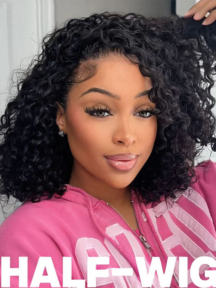 Simidola Glueless Water Wave 3 In 1 Half Wig Drawstring Band Wear Go Wig Invisible Hairline