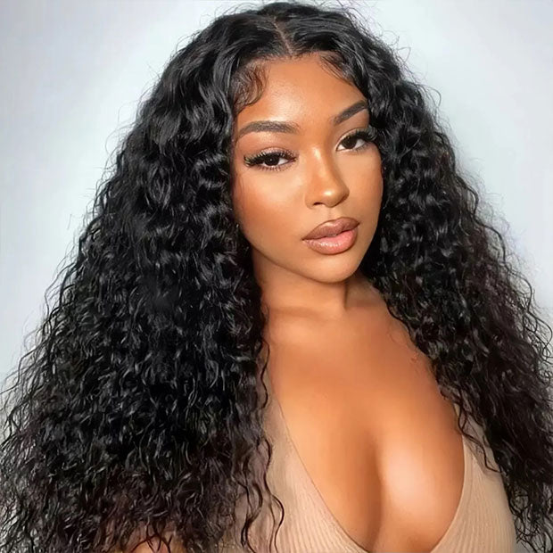 Water Wave 9x6 T Part Lace Human Hair Glueless Wigs With Drawstring Pre Cut Lace Natural Hairline