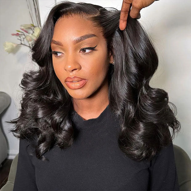 C Part Design Body Wave Wigs Layered Cut Yaki Body Pre Cut 10x6 HD Lace Wear Go Glueless Wigs Face Framing Curtain Bangs